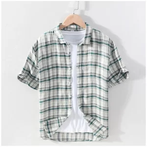 Generic Men's Casual Cotton Checked 3-4th Sleeve Collar Shirt (Blue)