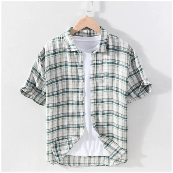 Generic Men's Casual Cotton Checked 3-4th Sleeve Collar Shirt (Blue)