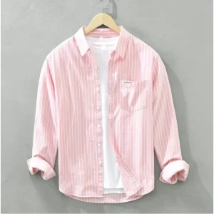 Generic Men's Casual Cotton Striped Full Sleeve Collar Shirt (Pink)