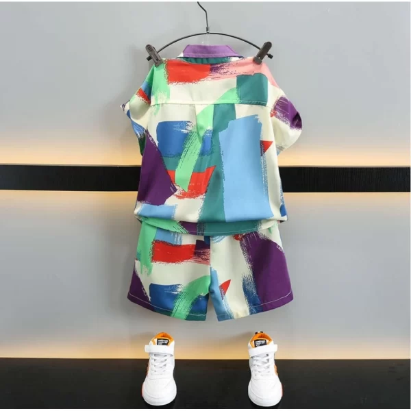 Generic Boy's Lycra Blend Printed Short Sleeve Shirt and Shorts Set (MultiColor) - Image 3