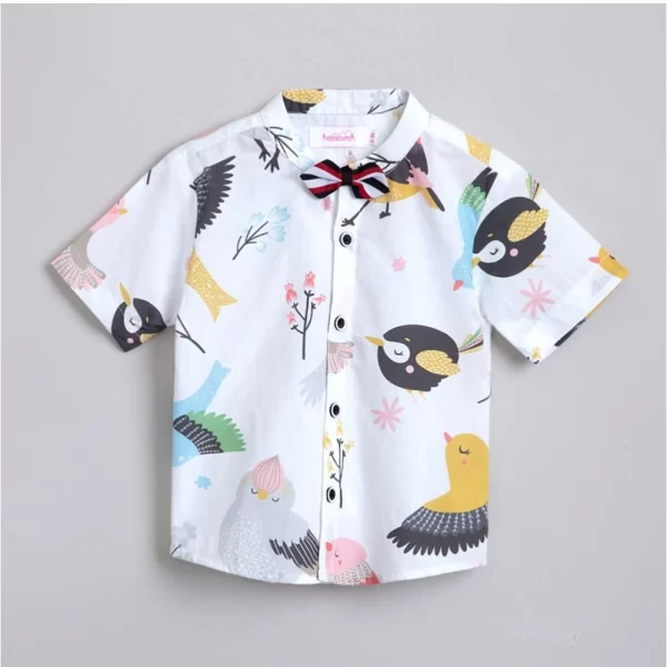Generic Boy's Cotton Blend Printed Short Sleeve Shirt and Shorts Set (White) - Image 4