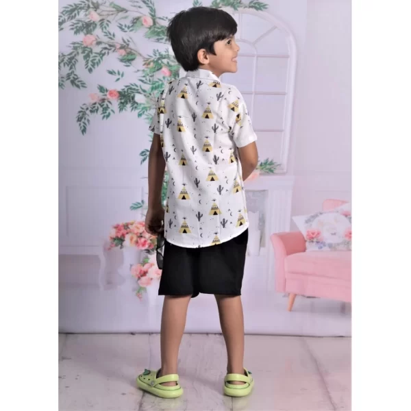 Generic Boy's Cotton Blend Printed Short Sleeve Shirt and Shorts Set (White) - Image 3