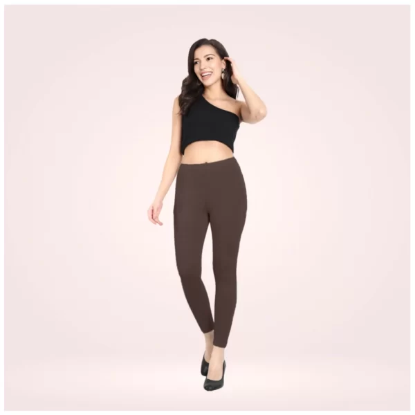 Generic Women's Cotton Blended Solid Ankle legging (Brown)