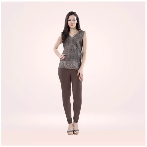 Generic Women's Cotton Blended Solid Churidar leggings (Brown)