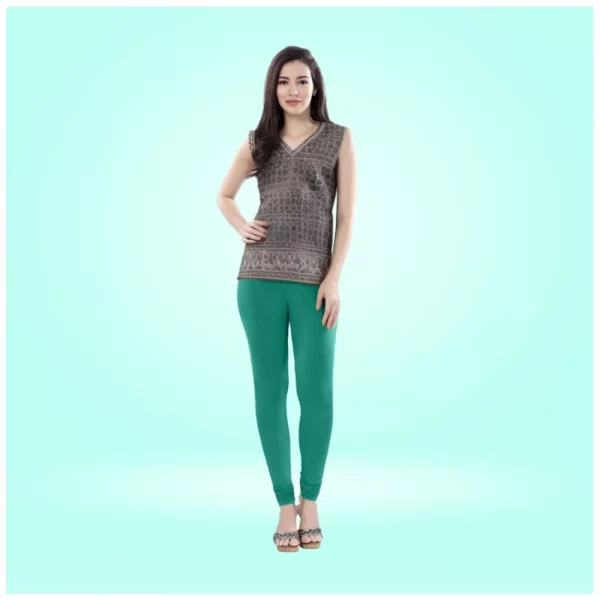 Generic Women's Cotton Blended Solid Churidar leggings (Rama Green)
