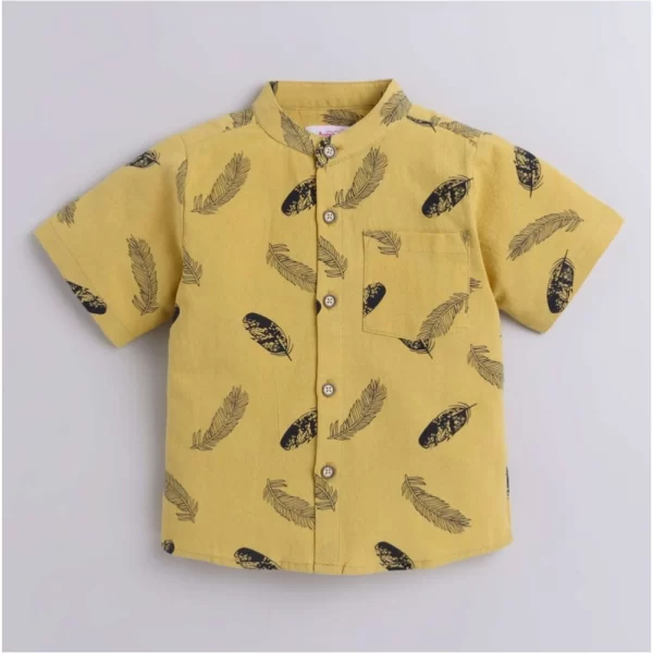 Generic Boy's Cotton Blend Printed Short Sleeve Shirt and Shorts Set (Yellow) - Image 4