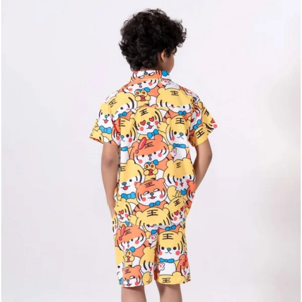 Generic Boy's Lycra Blend Printed Short Sleeve Shirt and Shorts Set (MultiColor) - Image 4