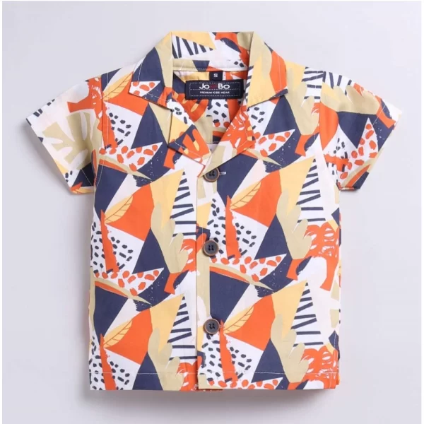 Generic Boy's Lycra Blend Printed Short Sleeve Shirt and Shorts Set (MultiColor) - Image 2