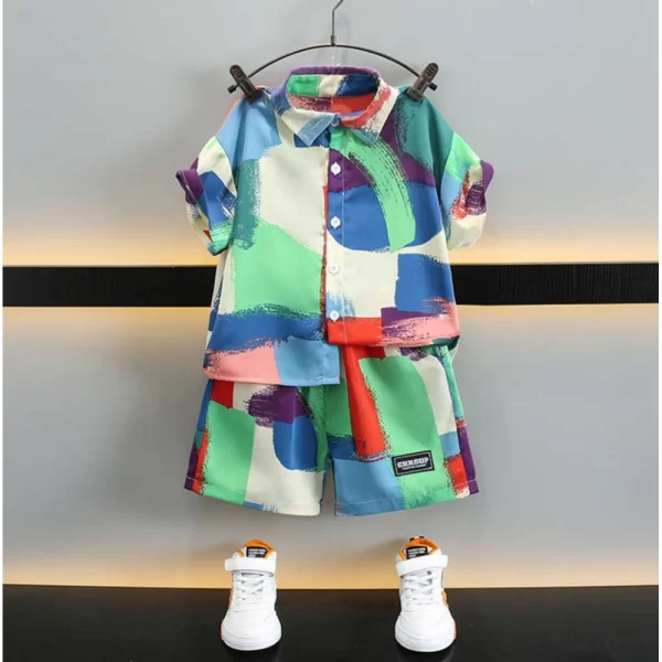 Generic Boy's Lycra Blend Printed Short Sleeve Shirt and Shorts Set (MultiColor) - Image 4