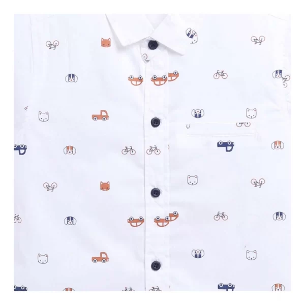 Generic Boy's Cotton Blend Printed Short Sleeve Shirt and Shorts Set (White) - Image 3