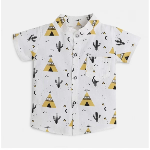 Generic Boy's Cotton Blend Printed Short Sleeve Shirt and Shorts Set (White) - Image 4