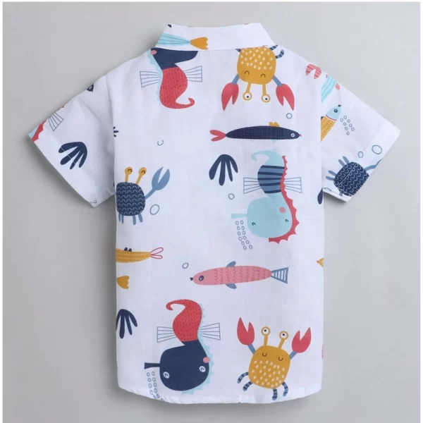 Generic Boy's Cotton Blend Printed Short Sleeve Shirt and Shorts Set (White) - Image 4