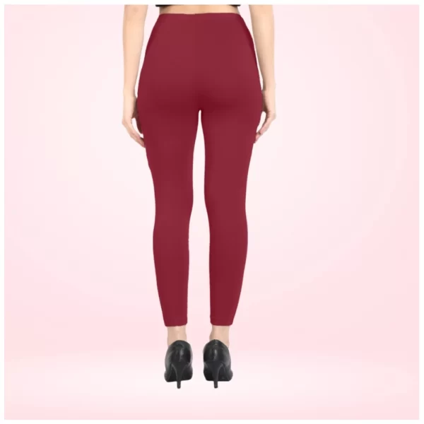 Generic Women's Cotton Blended Solid Ankle legging (Red Maroon) - Image 3