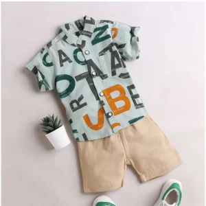 Generic Boy's Cotton Blend Printed Short Sleeve Shirt and Shorts Set (MultiColor)