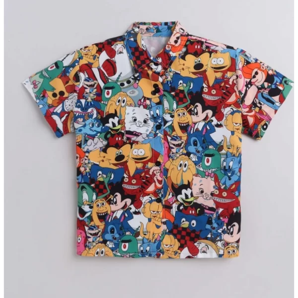 Generic Boy's Lycra Blend Printed Short Sleeve Shirt and Shorts Set (MultiColor) - Image 3