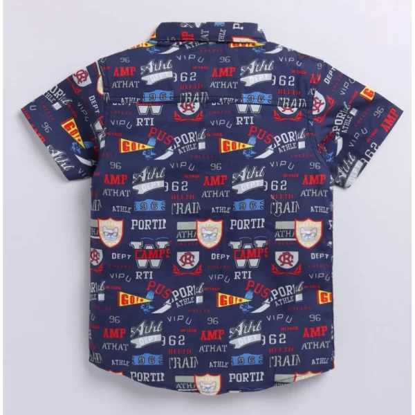Generic Boy's Cotton Blend Printed Short Sleeve Shirt (Navy Blue) - Image 4