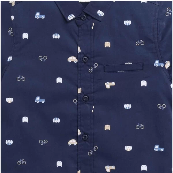 Generic Boy's Cotton Blend Printed Short Sleeve Shirt (Navy Blue) - Image 3