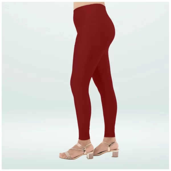 Generic Women's Cotton Blended Solid Shimmer Ankle leggings (Maroon) - Image 2