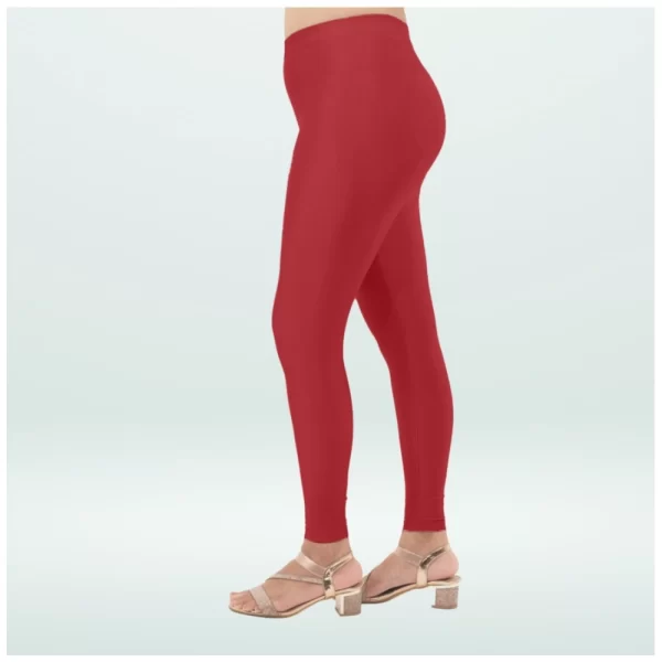 Generic Women's Cotton Blended Solid Shimmer Ankle leggings (Red Maroon) - Image 3