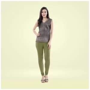 Generic Women's Cotton Blended Solid Churidar leggings (Olive Green)