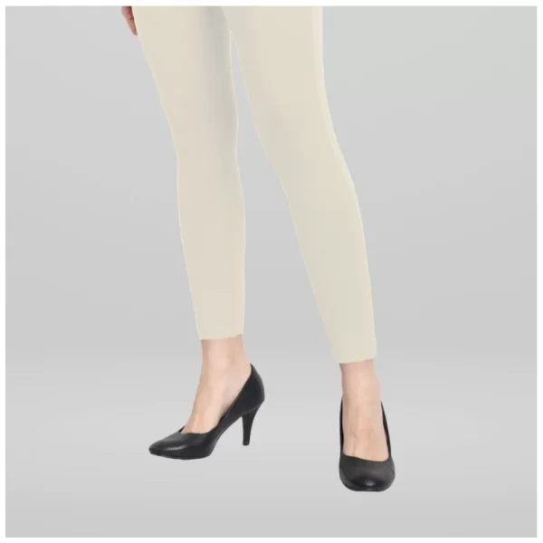 Generic Women's Cotton Blended Solid Ankle legging (Off White) - Image 3