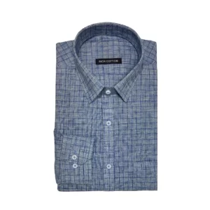 Generic Men's Cotton Lycra Full Sleeve Checked Casual Shirt (Grey)
