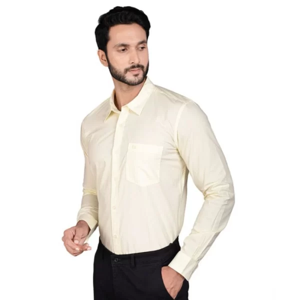Generic Men's Casual Cotton Full Sleeve Solid Shirt (Lemon) - Image 3