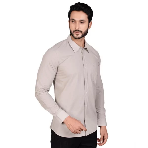 Generic Men's Casual Cotton Full Sleeve Solid Shirt (Grey) - Image 3