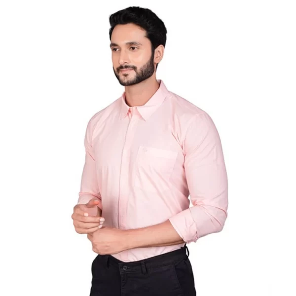 Generic Men's Casual Cotton Full Sleeve Solid Shirt (Peach) - Image 3