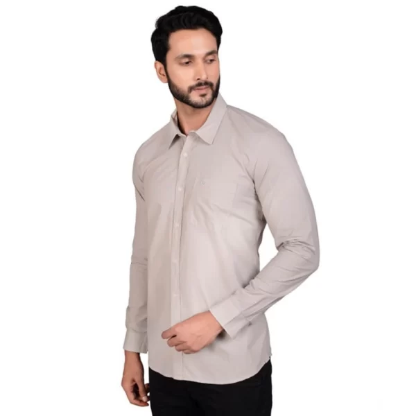 Generic Men's Casual Cotton Full Sleeve Solid Shirt (Grey) - Image 4