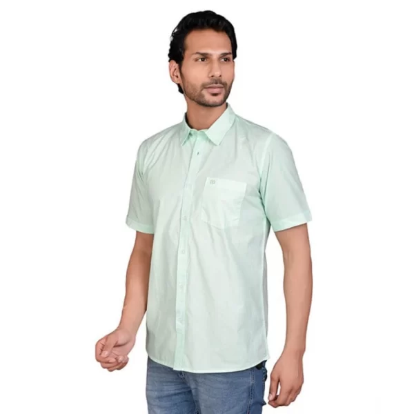 Generic Men's Casual Cotton Half Sleeve Solid Shirt (Sea Green) - Image 3