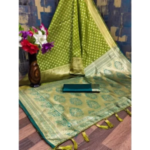 Generic Women's Banarasi Silk Printed Saree With Unstitched Blouse 5.5Mtr (Green)