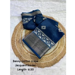 Generic Women's Benny Crape Printed Saree With Unstitched Blouse 5.5Mtr (Blue)