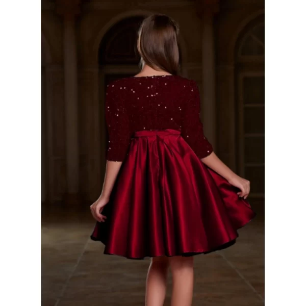 Generic Girl's Rayon Solid Round Neck Western Dress (Maroon) - Image 3