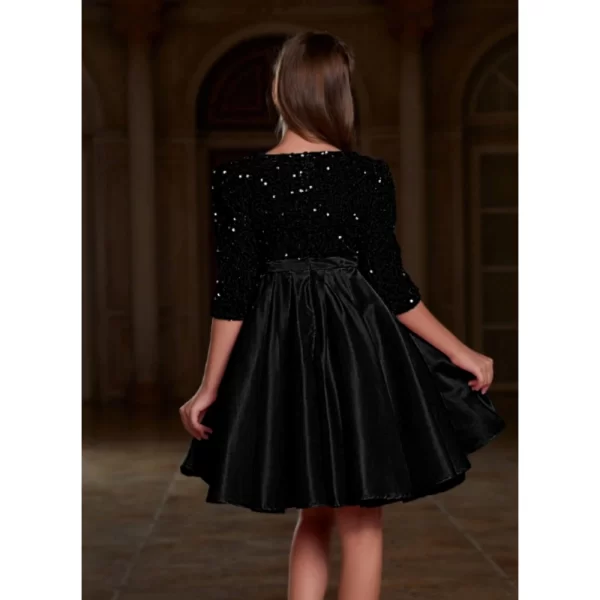 Generic Girl's Rayon Solid Round Neck Western Dress (Black) - Image 4