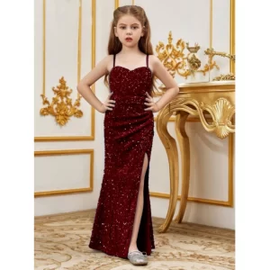 Generic Girl's Rayon Solid Off Sholder Western Dress (Maroon)