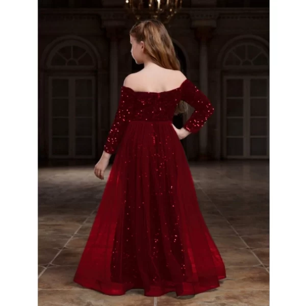 Generic Girl's Rayon Solid Off Sholder Western Dress (Maroon) - Image 4