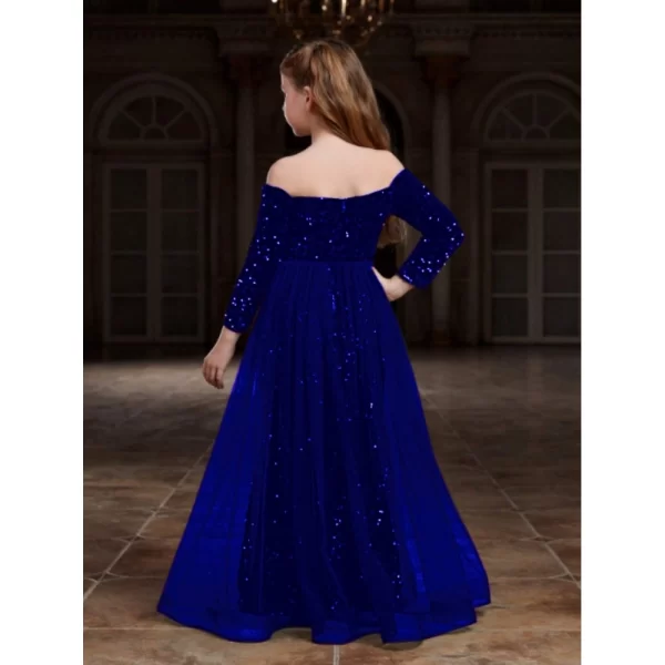 Generic Girl's Rayon Solid Off Sholder Western Dress (Blue) - Image 4