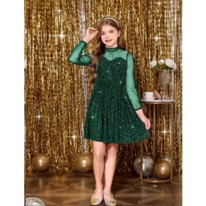 Generic Girl's Rayon Solid Round Neck Western Dress (Green)