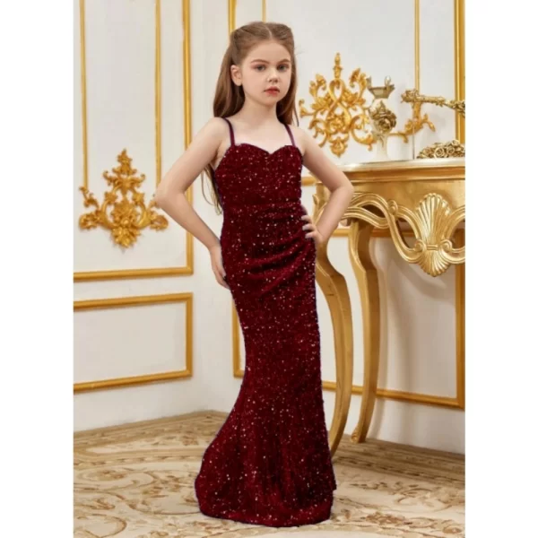 Generic Girl's Rayon Solid Off Sholder Western Dress (Maroon) - Image 3