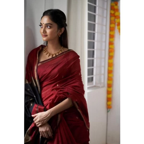 Generic Women's Cotton  Printed Saree With Unstitched Blouse 5.5Mtr (Red) - Image 2
