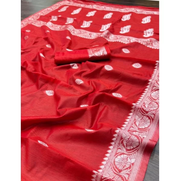 Generic Women's Cotton  Printed Saree With Unstitched Blouse 5.5Mtr (Red) - Image 3