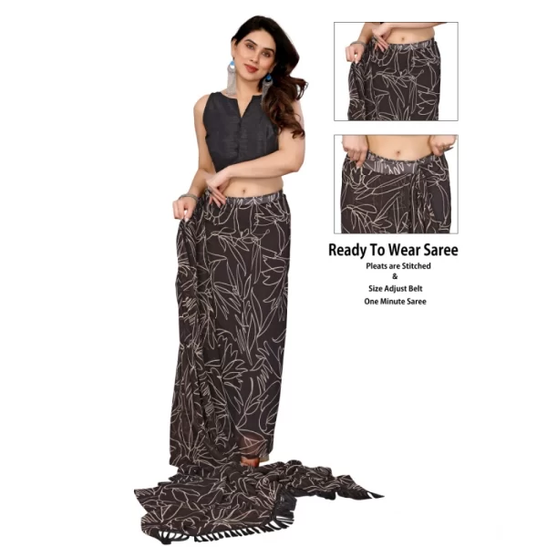 Generic Women's Zalar Lace Georgette Printed Ready-to-Wear Saree With Unstitched Blouse 5.5 Mtr (Brown) - Image 2