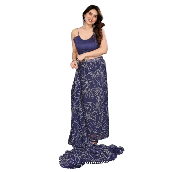 Generic Women's Zalar Lace Georgette Printed Ready-to-Wear Saree With Unstitched Blouse 5.5 Mtr (Blue) - Image 3
