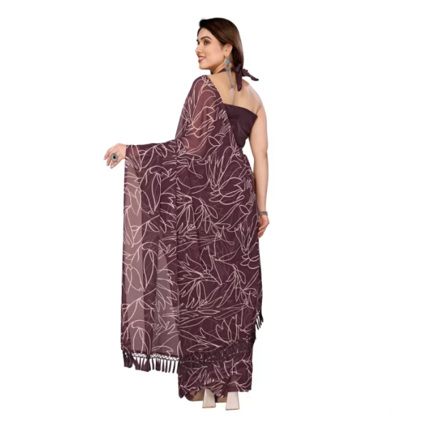 Generic Women's Zalar Lace Georgette Printed Ready-to-Wear Saree With Unstitched Blouse 5.5 Mtr (Wine) - Image 3