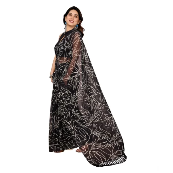 Generic Women's Zalar Lace Georgette Printed Ready-to-Wear Saree With Unstitched Blouse 5.5 Mtr (Black) - Image 3