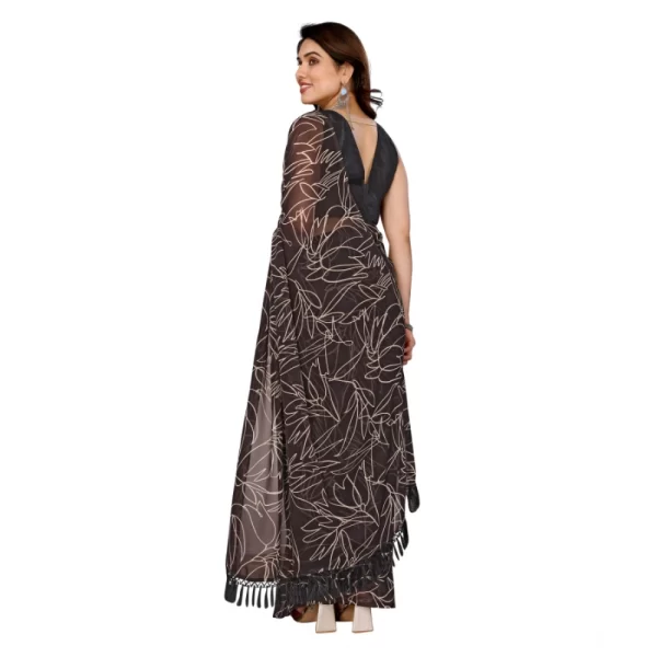 Generic Women's Zalar Lace Georgette Printed Ready-to-Wear Saree With Unstitched Blouse 5.5 Mtr (Brown) - Image 3