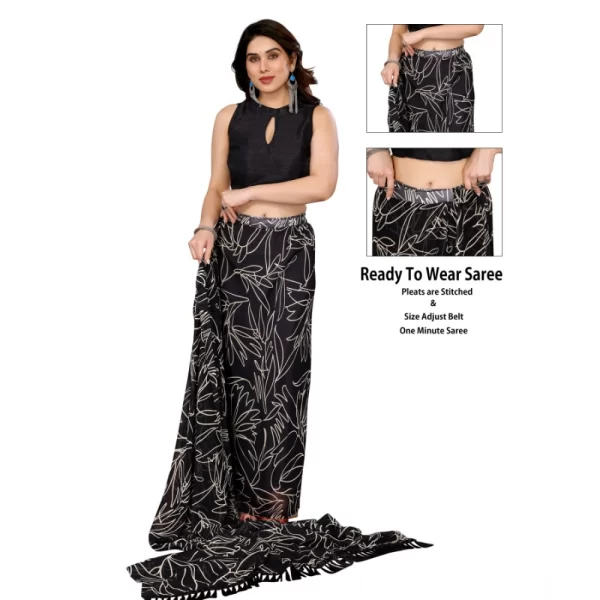 Generic Women's Zalar Lace Georgette Printed Ready-to-Wear Saree With Unstitched Blouse 5.5 Mtr (Black) - Image 2