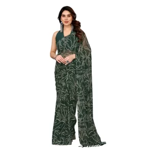 Generic Women's Zalar Lace Georgette Printed Ready-to-Wear Saree With Unstitched Blouse 5.5 Mtr (Green)