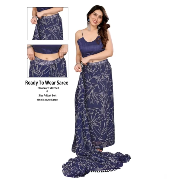Generic Women's Zalar Lace Georgette Printed Ready-to-Wear Saree With Unstitched Blouse 5.5 Mtr (Blue) - Image 2